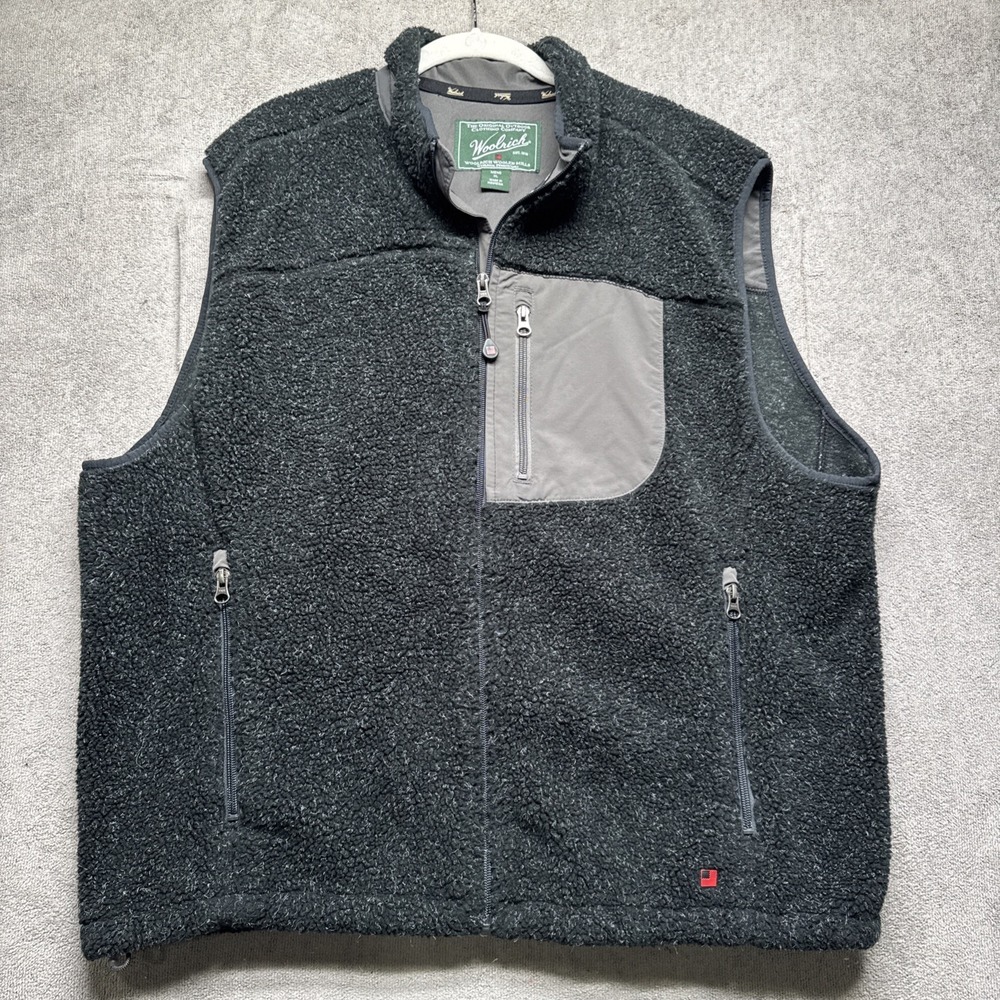 Woolrich Men's Black Gray Fleece‎ Vest XL Full Zip Outdoor Utility Core Style